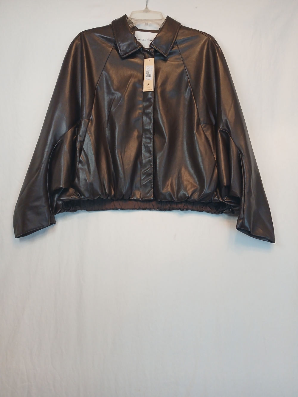 Brown Leather Effects Cropped Dolman Sleeve Bubble Hem Bomber Jacket New!